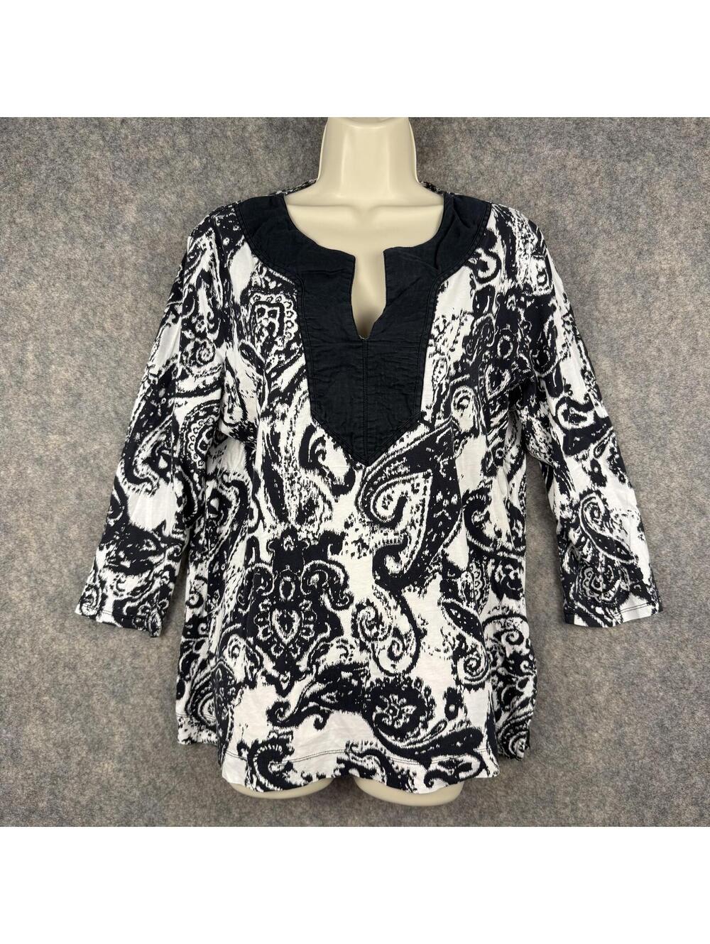 Lauren Ralph Lauren 3/4 Sleeve Tunic Top Navy White Paisley Women XL Classic 451